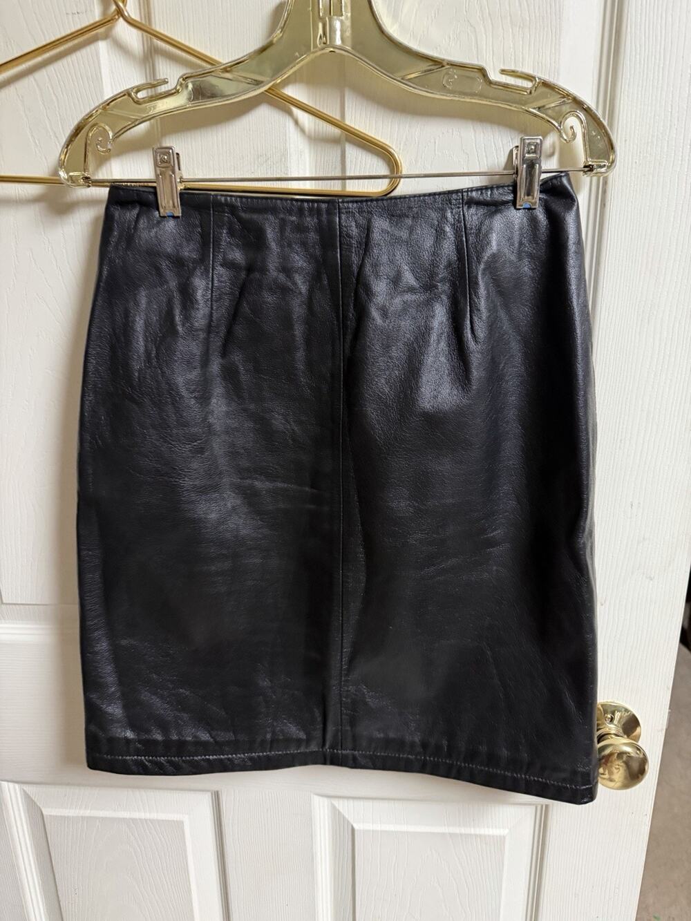 90s Wilsons Leather Maxima Black Leather Pencil Skirt Short Med Sz 6 Y2k 28x21